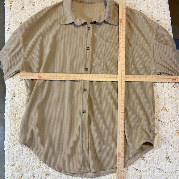 No Brand (M/L) Courderoy Beige Button Up - Casual Hip Longsleeve Warm Top Blouse - Picture 5 of 6